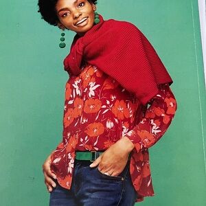 CAbi Red and Orange Floral Top